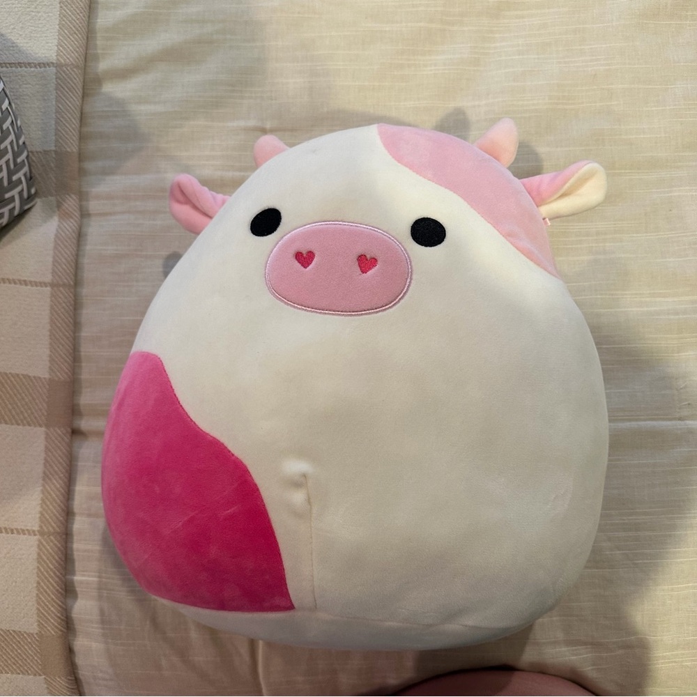 Squishmallows Pink and Cream Cow Pillow